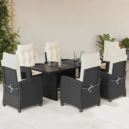 vidaXL Ensemble à manger de jardin coussins 7pcs Noir Résine tressée