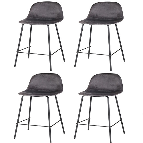 Toilinux Lot de 4 Tabourets de bar design velours Ima - Gris