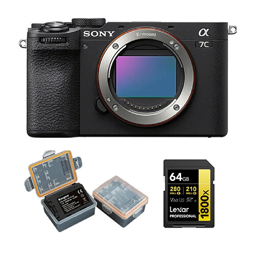 Sony Alpha A7C II Body Noir Boîtier +Lexar 64GB Professional 1800x UHS-II SDXC Memory Card + Kingma 2000mAh Battery (Sony NP-FZ100)