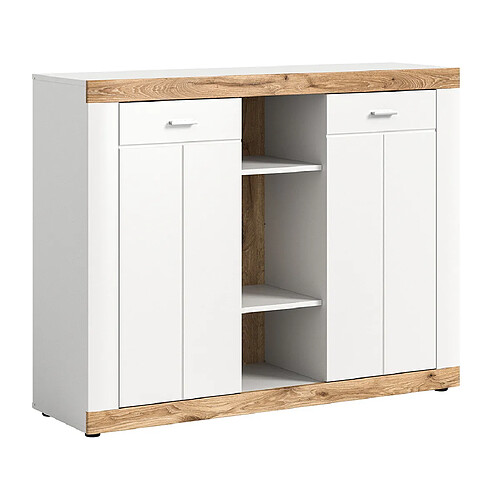 Bestmobilier Coventry - buffet haut - blanc et bois - 104x131 cm