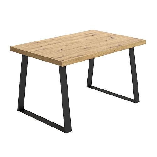 Pegane Table à manger extensible en bois coloris chêne avec pieds en métal noir - Longueur 120-160 x Profondeur 90 x Hauteur 75 cm