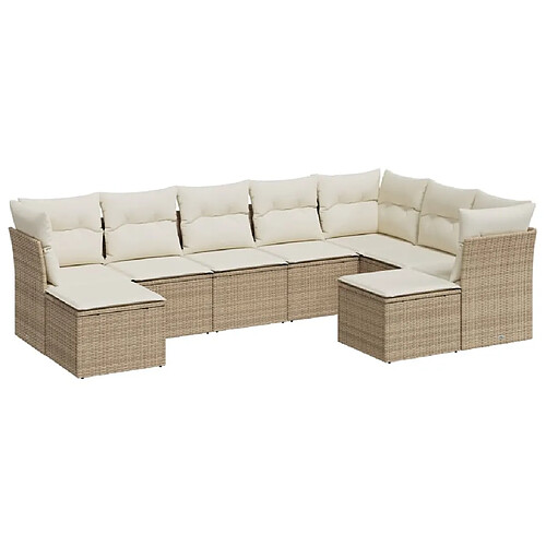 Maison Chic Salon de jardin avec coussins 9 pcs | Ensemble de Table et chaises | Mobilier d'Extérieur beige résine tressée -GKD40644