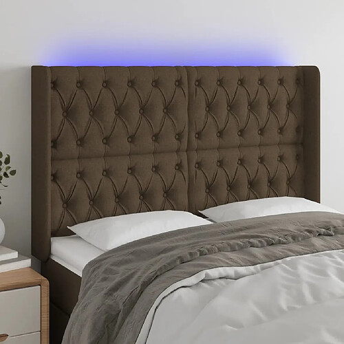 Maison Chic Tête de lit scandinave à LED,meuble de chambre Marron foncé 147x16x118/128 cm Tissu -MN73339