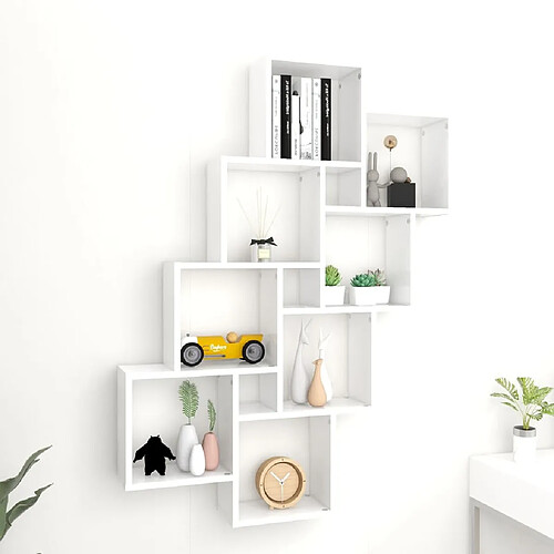 vidaXL Étagère murale cube Blanc 90x15x119 cm Bois d’ingénierie