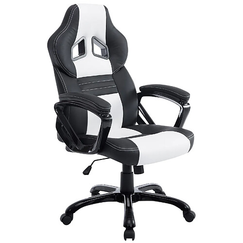 Decoshop26 Fauteuil de bureau gaming sur roulettes mécanisme d'inclinaison en PVC noir / blanc et plastique 10_0002594