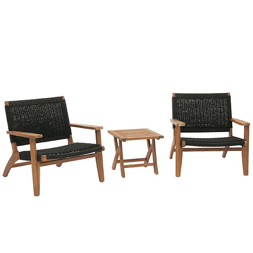 Mendler Ensemble de jardin lounge HWC-N49, balcon ensemble de fauteuils, corde tressée Rope bois acacia certifié MVG, noir