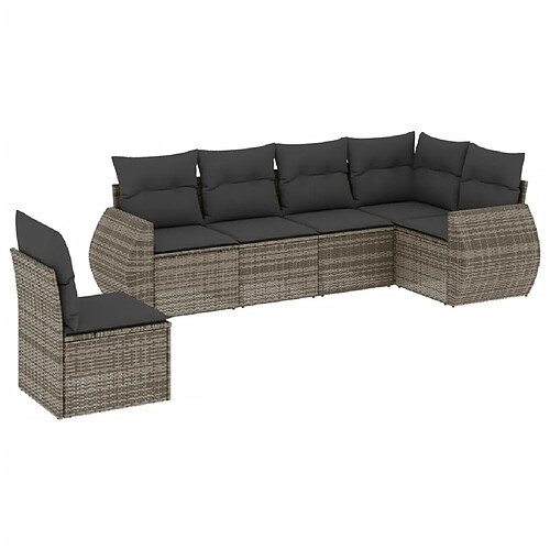 Maison Chic Salon de jardin 6 pcs avec coussins | Ensemble de Table et chaises | Mobilier d'Extérieur gris résine tressée -GKD99288