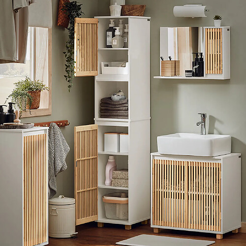 SoBuy BZR127-W Meuble Colonne Armoire de Salle de Bain Étagère Étroite Meuble de Rangement Salle de Bain avec 2 Portes, 1 Compartiment