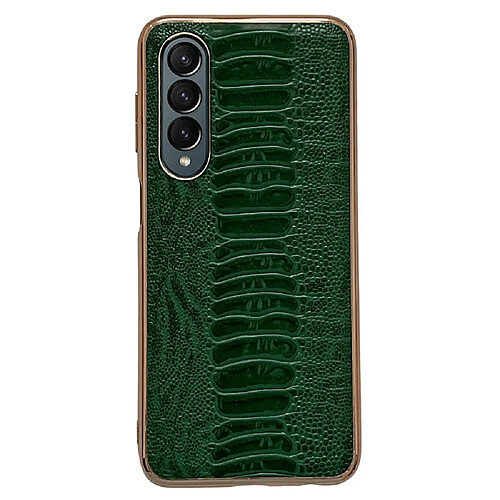 Coque en TPU + cuir véritable électroplaqué, antichoc, texture crocodile pour votre Samsung Galaxy Z Fold4 5G - vert