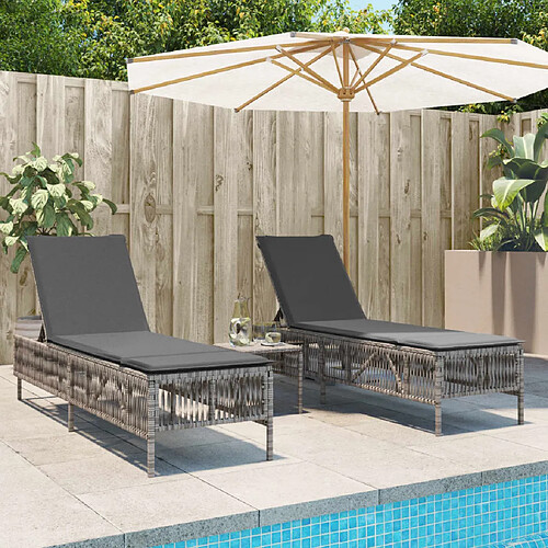 vidaXL Chaises longues avec coussins lot de 2 gris résine tressée