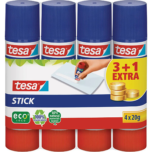 tesa ecoLogo Stick Bâton de colle, paquet de 4, 20 g ()