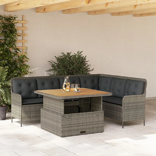 vidaXL Salon de jardin 2 pcs avec coussins Gris Résine tressée