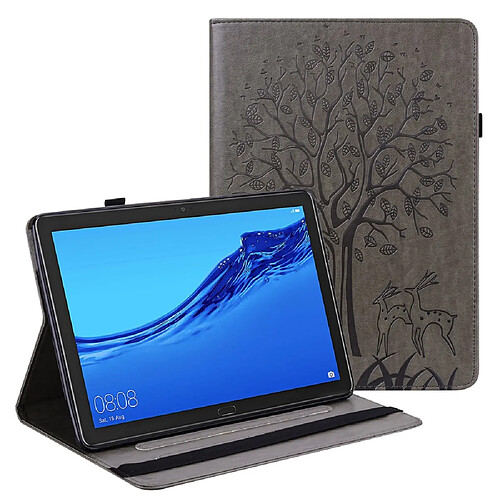 Etui en PU motif cerf et arbre avec support gris pour votre Huawei MediaPad M5 lite 10