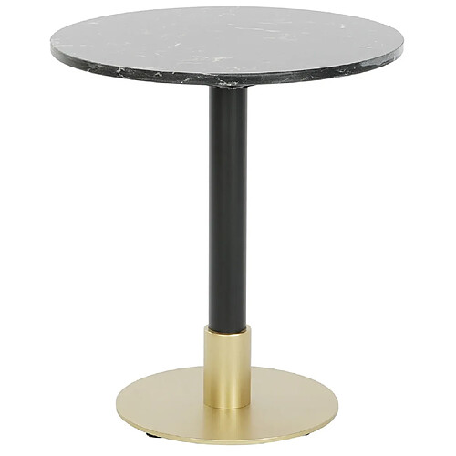 Pegane Table d'appoint ronde en métal doré et marbre noir - Diamètre 45 x Hauteur 51 cm