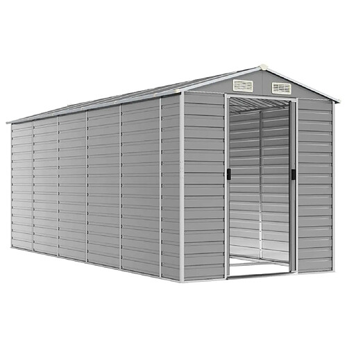 Helloshop26 Abri de jardin cabane cabanon maison de stockage remise extérieur hangar outils robuste clair 191 x 470 x 198 cm acier galvanisé gris 02_0022245