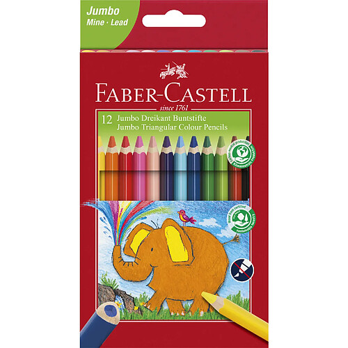 FABER-CASTELL Crayons de couleur triangulaire Jumbo, étui 12 ()