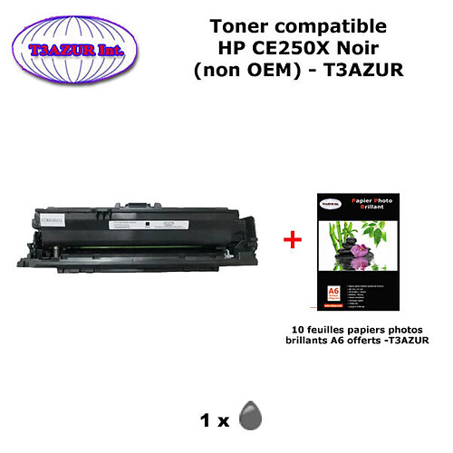 Toner générique HP CE250X , HP 504X pour HP CM3530 CP3525, CP3525dn Noir+10f papiers photos A6 -T3AZUR