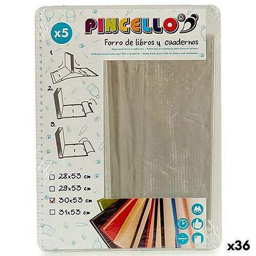 Pincello Couverture de livre adhésive Transparent Plastique 30 x 53 cm (36 Unités)