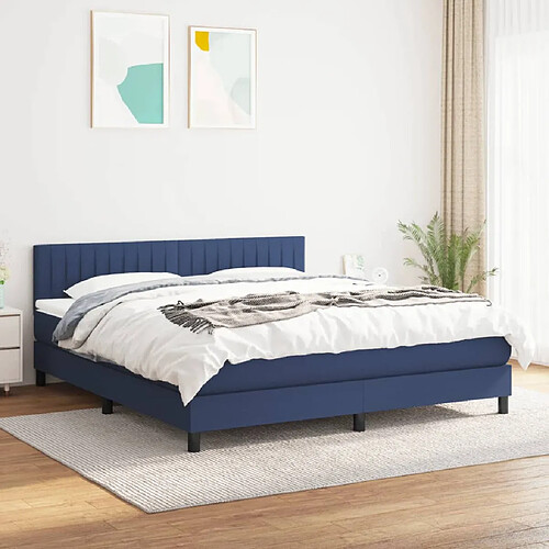 vidaXL Sommier à lattes de lit avec matelas Bleu 160x200 cm Tissu