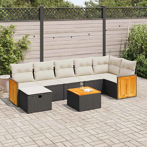 vidaXL Salon de jardin 8 pcs avec coussins noir résine tressée