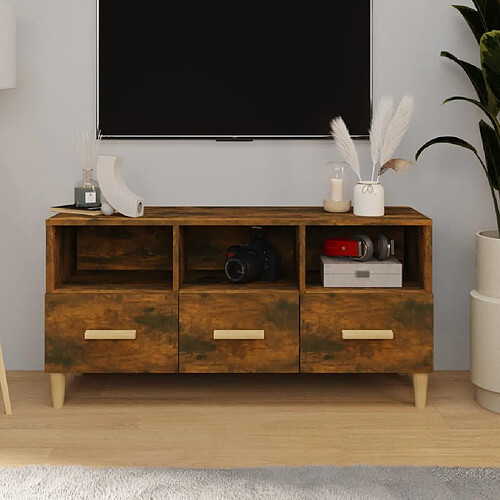 Maison Chic Meuble TV scandinave - Banc TV pour salon Chêne fumé 102x36x50 cm Bois d'ingénierie -MN98015