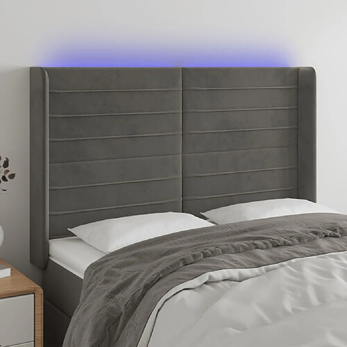 Maison Chic Tête de lit scandinave à LED,meuble de chambre Gris foncé 147x16x118/128 cm Velours -MN44744