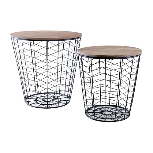 Aubry Gaspard Tables d'appoint rondes en bois et métal (Lot de 2).