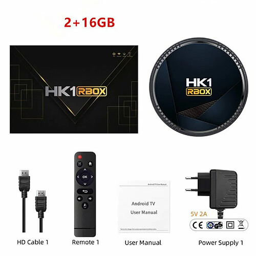 Hk1 Rbox H8 Set-Top Box H618 Android 12.0 Hd Double Bande Wifi6 Bluetooth 5.0 Avec Rc Noir 2Gb 16Gb Eu Plug