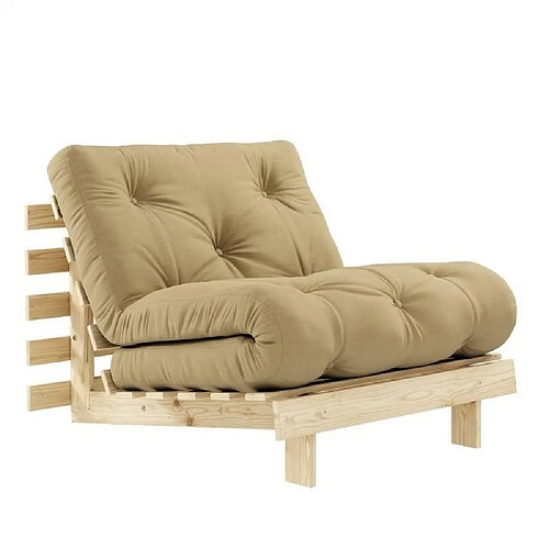 Inside 75 Fauteuil convertible futon ROOTS pin naturel coloris beige blé couchage 90 x 200 cm.