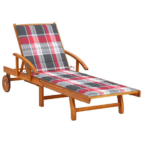 Helloshop26 Transat chaise longue bain de soleil lit de jardin terrasse meuble d'extérieur avec coussin bois d'acacia solide 02_0012372