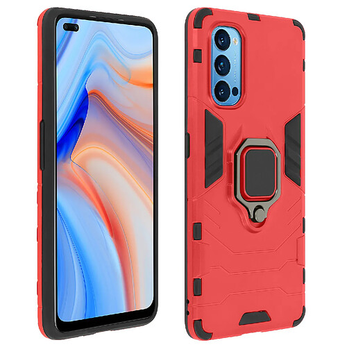 Avizar Coque Oppo Reno 4 Hybride Antichoc Bague Métallique Support Vidéo rouge