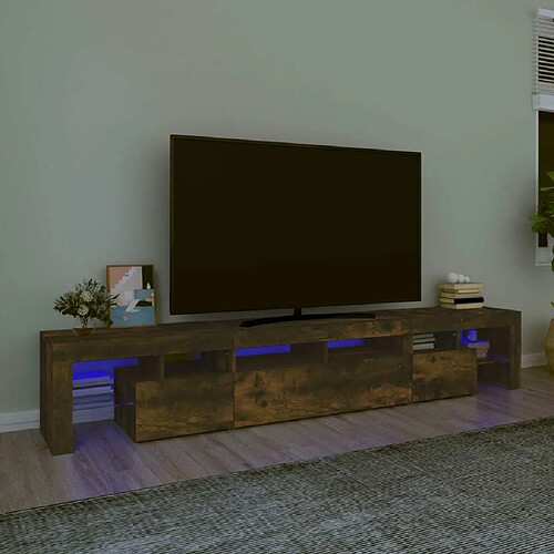 Maison Chic Meubles TV avec lumières LED - Banc TV pour salon Chêne fumé 230x36,5x40 cm -MN33099