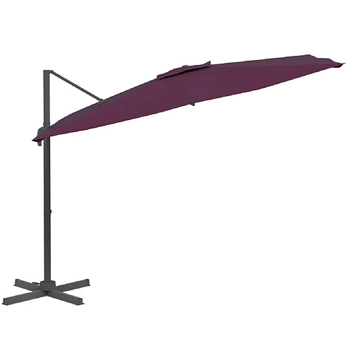 Helloshop26 Parasol meuble de jardin cantilever à led 400 x 300 cm rouge bordeaux 02_0008169