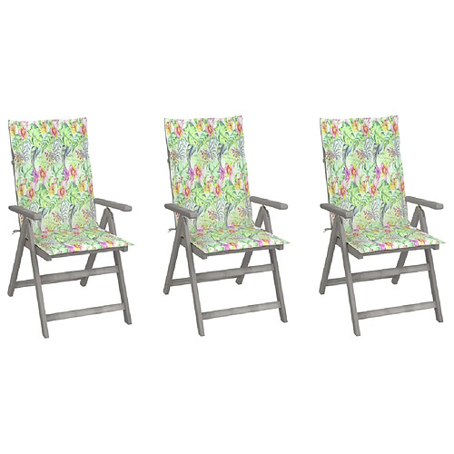 vidaXL Chaises inclinables de jardin lot de 3 et coussins Bois acacia