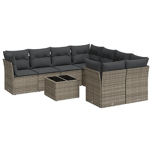 Maison Chic Salon de jardin 9 pcs avec coussins | Ensemble de Table et chaises | Mobilier d'Extérieur gris résine tressée -GKD64277