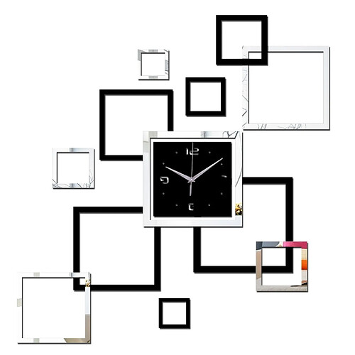 Wewoo Horloge murale Salon Créative Acrylique DIY Miroir Stickers Muraux Décoratifs Noir Argent Carré DIY