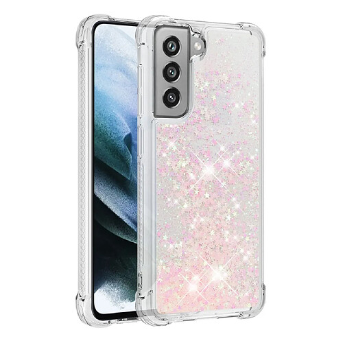 Coque en TPU Amortissement dynamique des sables mouvants Étoiles roses pour votre Samsung Galaxy S21 FE/S21 Fan Edition