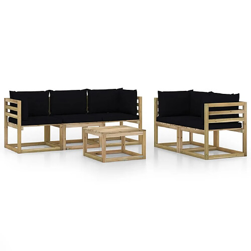 Maison Chic Salon de jardin 6 pcs + coussins - Mobilier/Meubles de jardin - Table et chaises d'extérieur noir -MN32947