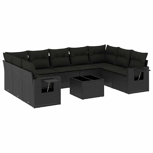 Maison Chic Salon de jardin 10 pcs avec coussins | Ensemble de Table et chaises | Mobilier d'Extérieur noir résine tressée -GKD88550