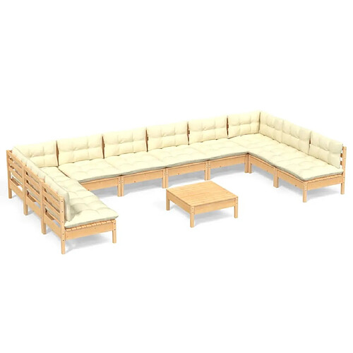 Maison Chic Salon de jardin 11pcs + coussins - Mobilier/Meubles de jardin - Table et chaises d'extérieur crème bois de pin massif -MN44841