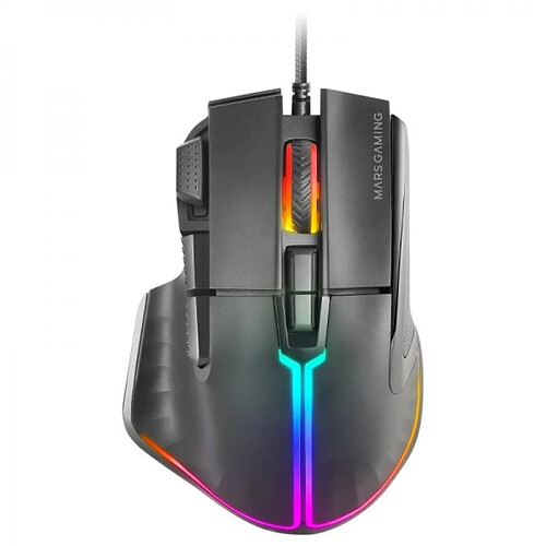 Souris Gaming Mars Gaming MM-XT - Éclairage RGB - Capteur 12800 DPI - 9 Boutons HUANO - Câble Paracord Plume - Compatible PC et Consoles - Couleur Noir