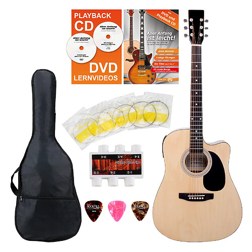 Classic Cantabile guitare acoustique folk set démarrage incl. kit d'accessoires à 5 pièces, naturel