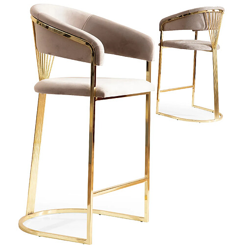 Vivenla Tabouret de bar design en acier inoxydable doré et revêtement en velours beige collection ALARA