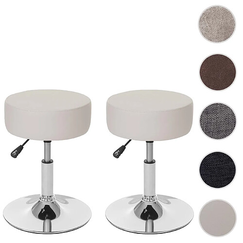 Mendler 2x Tabouret HWC-C22, hauteur réglable, Ø 35 cm ~ similicuir crème