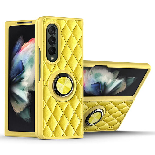 Coque en TPU + PU motif losange avec béquille à anneau rotatif jaune pour votre Samsung Galaxy Z Fold3 5G