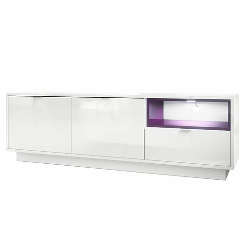 Mpc Meuble TV Blanc Haute Brillance Avec Une Insertion Mûre Haute Brillance + LED 48 X 153 X 38 Cm