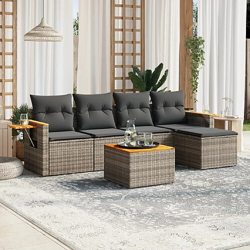 vidaXL Salon de jardin 6 pcs avec coussins gris résine tressée