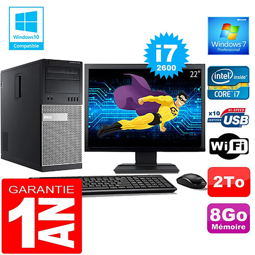 PC Tour DELL 7010 Core I7-2600 Ram 8Go Disque 2 To Wifi W7 Ecran 22" · Occasion