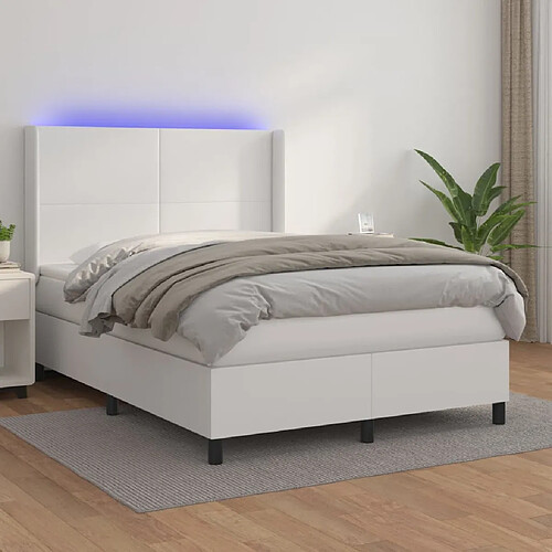 vidaXL Sommier à lattes de lit matelas LED Blanc 140x190 cm Similicuir