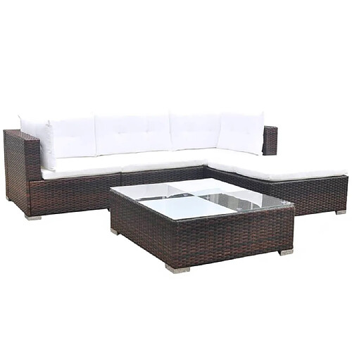 Maison Chic Salon de jardin 5 pcs + coussins - Mobilier/Meubles de jardin - Table et chaises d'extérieur Résine tressée Marron -MN21716